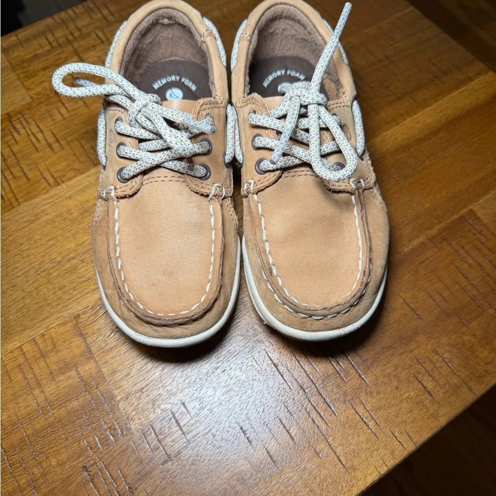 Sperry Kids Tan & White Moccasin Boat Shoes